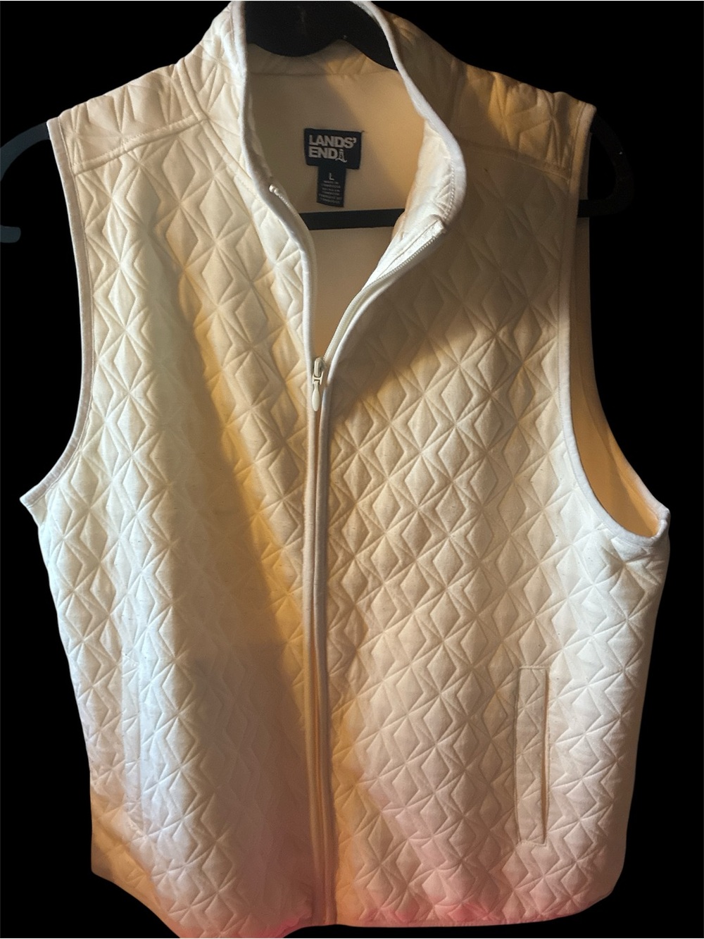 Lands' End Cream Diamond-Quilted Zip Vest
